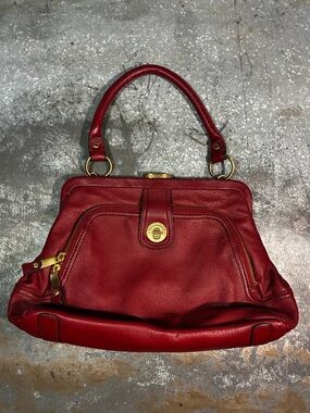 Vintage London Fog Red Leather Doctor Bag Satchel Purse